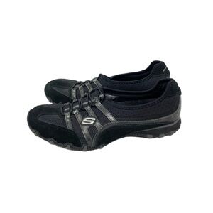 Skechers Black Leather Slip On Cord Laced Casual Athletic Sneakers Size 8.5